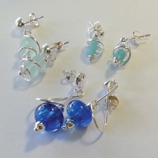 Blue drop earrings on silver wire
