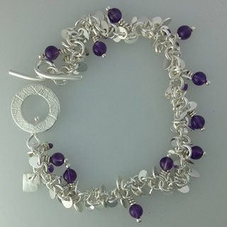 Sterling silver and amethyst loop and toggle bracelet