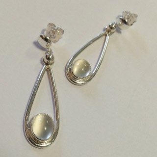 Sterling silver and moonstone button stud drop earrings