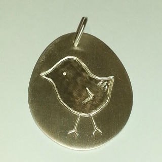 Sterling silver pendant with hand engraved chick
