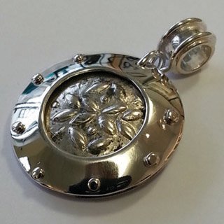 Sterling silver porthole pendant with Roman coin front