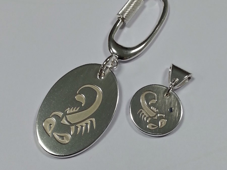 Sterling silver scorpio pendant and key ring